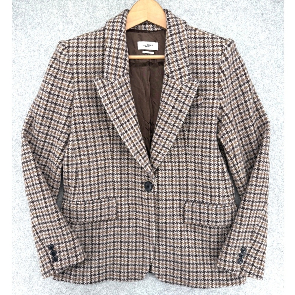 Isabel Marant Etoile Kerstin Blazer Women's 44 Brown Wool Houndstooth Old Money - Picture 2 of 14